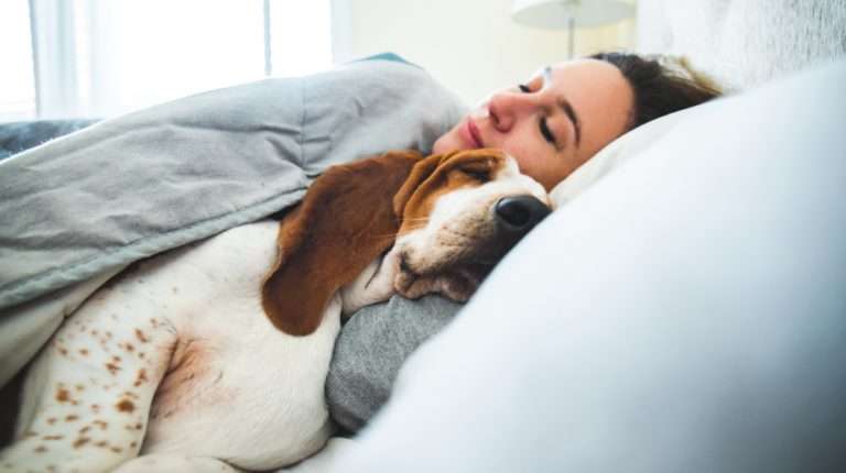 girl sleeping with dog on bed Is a Hormone Imbalance Affecting Your Sleep feat ss