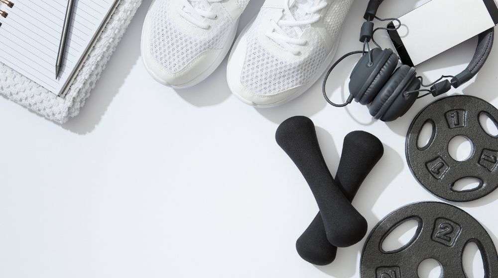 gym gears with headphone, shoe and note-feature-ca