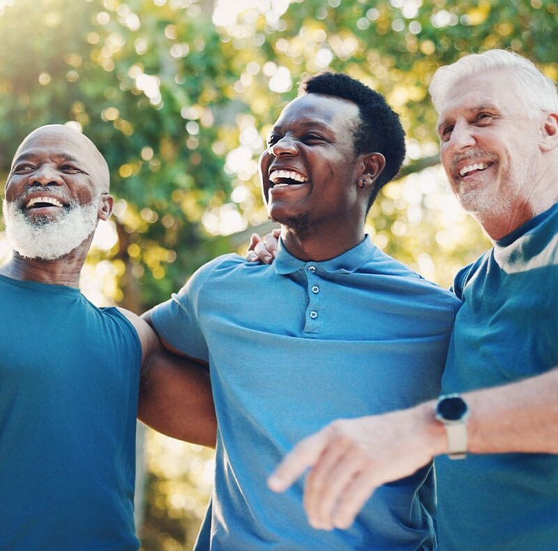 three men outside after taking testosterone pellets