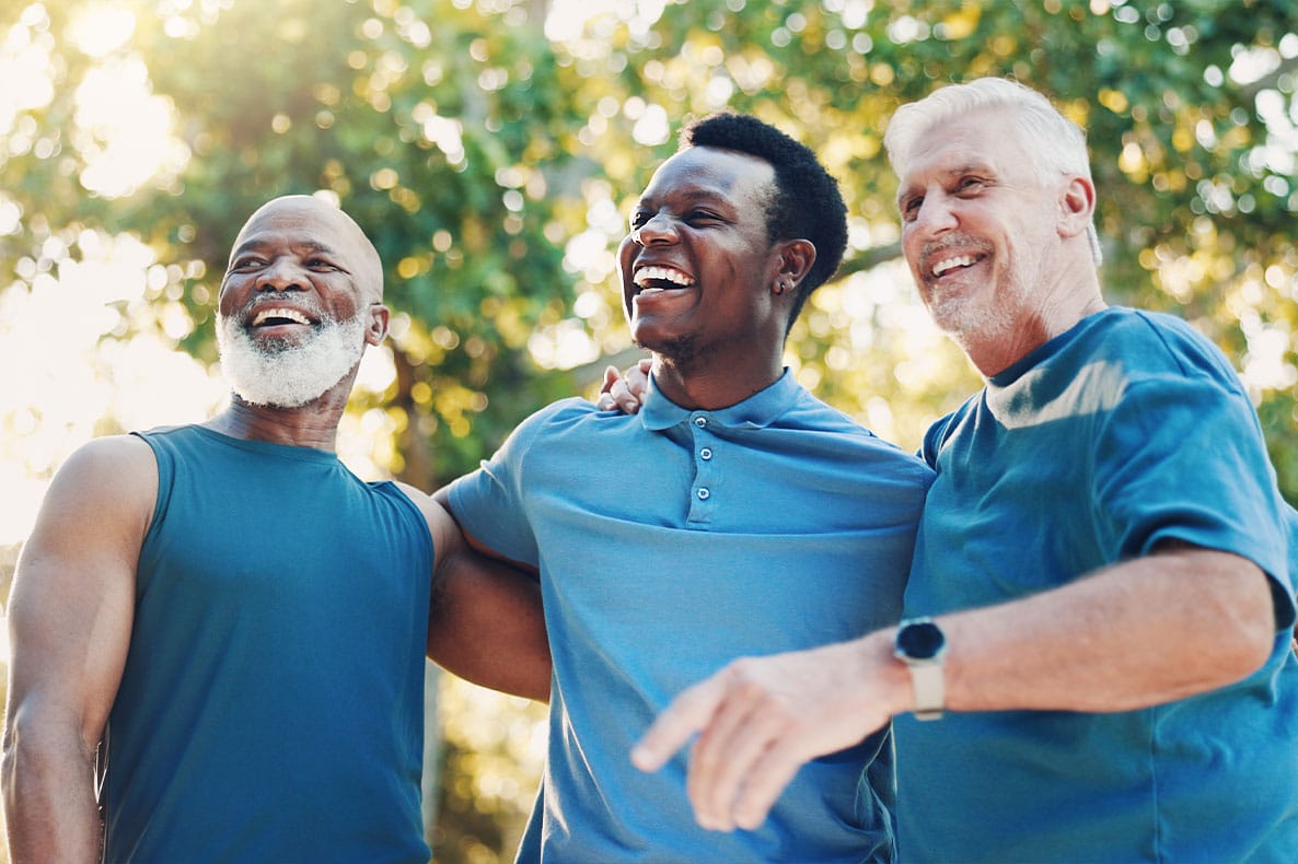 three men outside after taking testosterone pellets