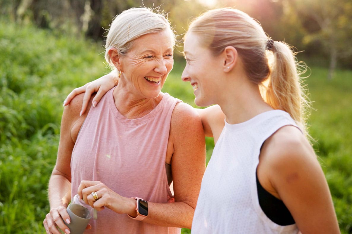 mother and daughter walking together after starting hormone replacement therapy