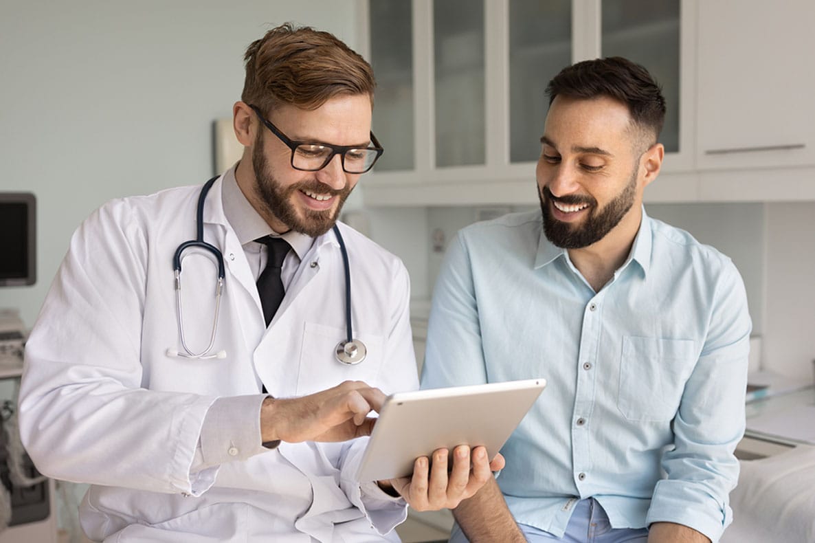 doctor and patient discussing labs for hrt