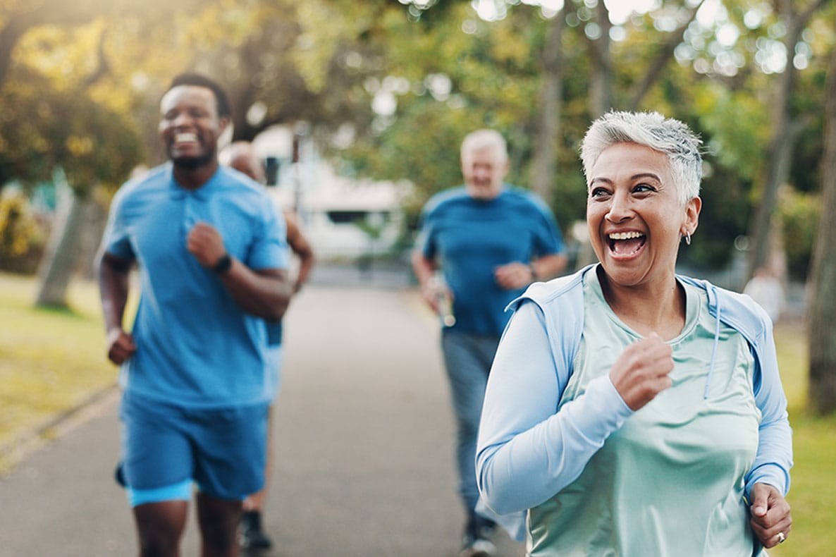 older people running together after getting therapeutic plasma exchange