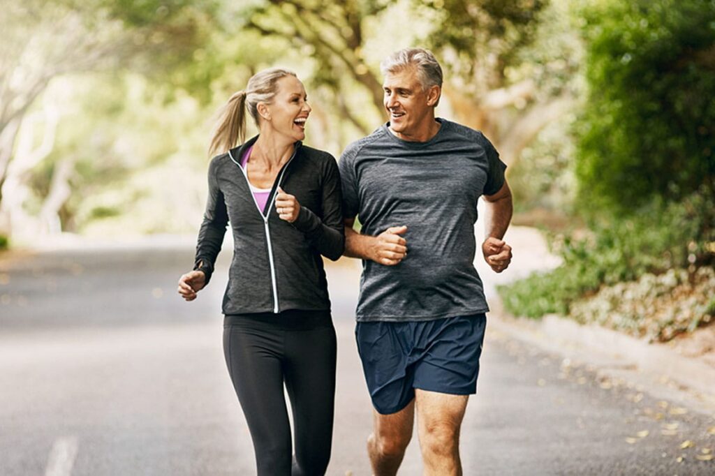 older couple running outside after starting hrt in Port Orange
