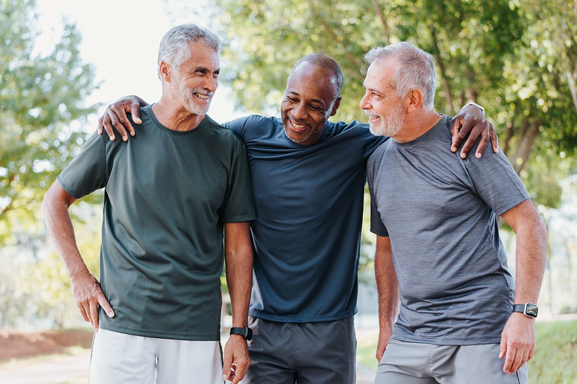 three older man outside together after starting testosterone therapy in Florida
